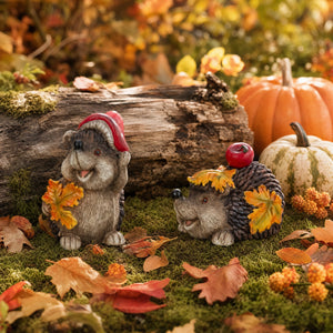 Hedgehog with autumn leaves