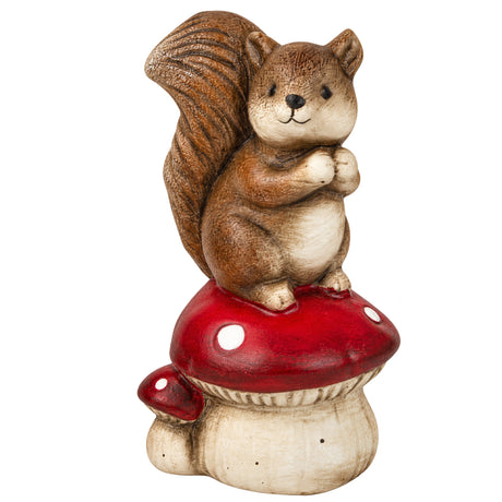 Squirrel standing on mushroom