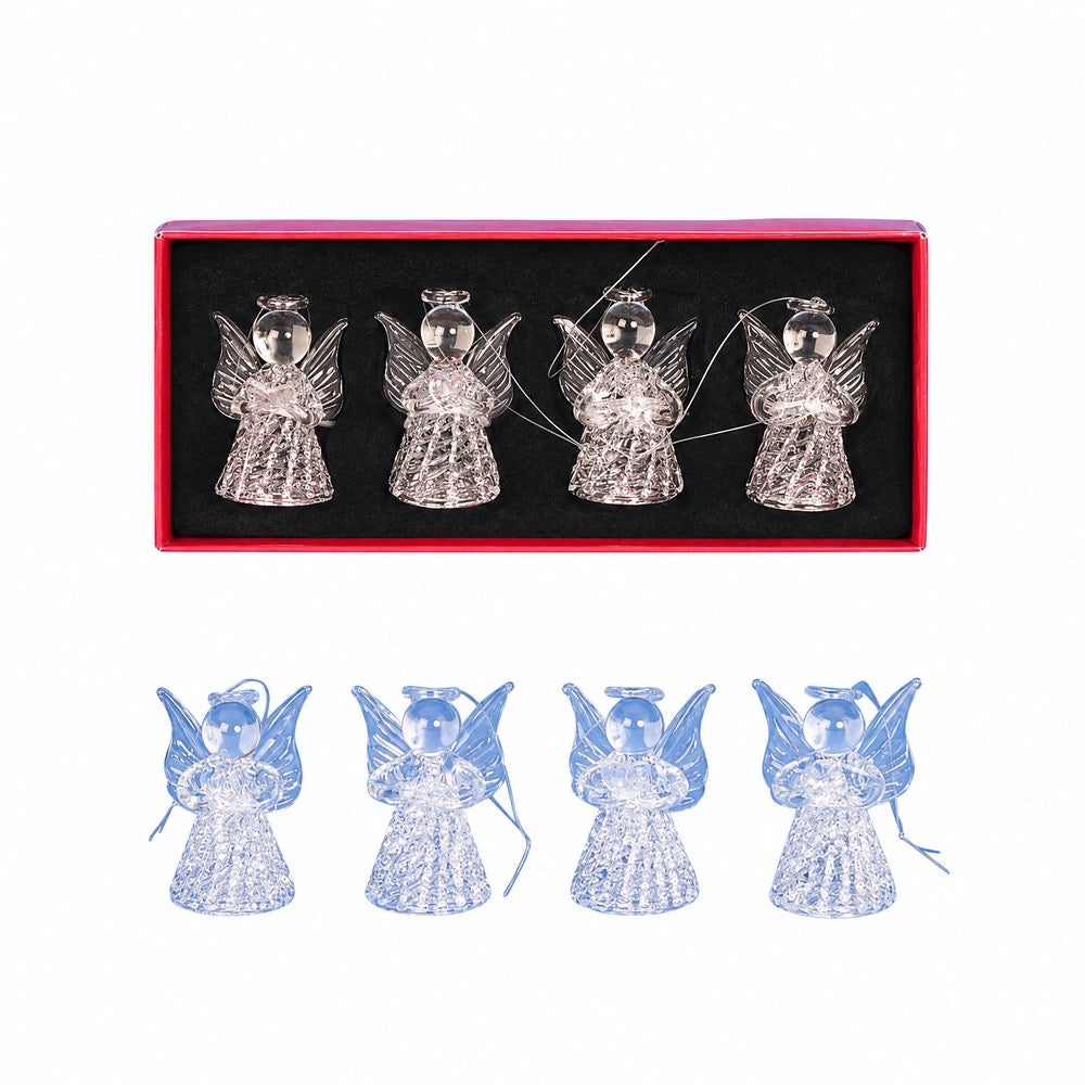 Box of freestanding glass angels, 6 cm tall