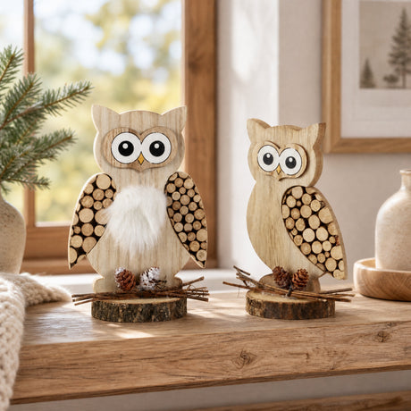 Owl with wooden mosaic 18 cm high
