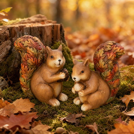 Squirrel with autumn leaf tail