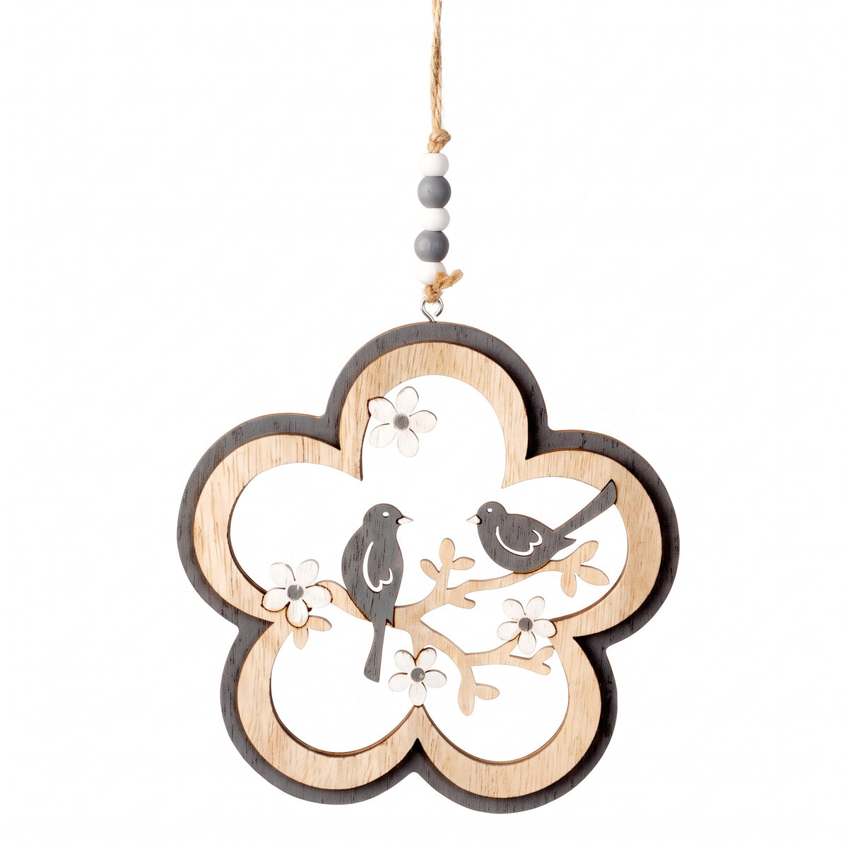 Wooden ornament with birds 29 cm high