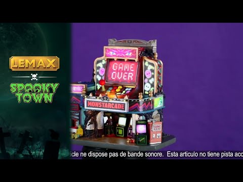 Monstarcade bygning med lys til Halloween by fra Lemax